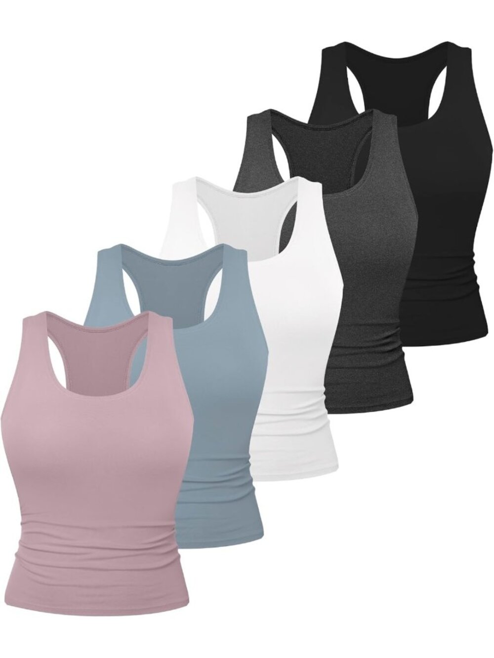 5 Pack Women's Workout Racerback Tank Tops - No Built-in Bra, Activewear